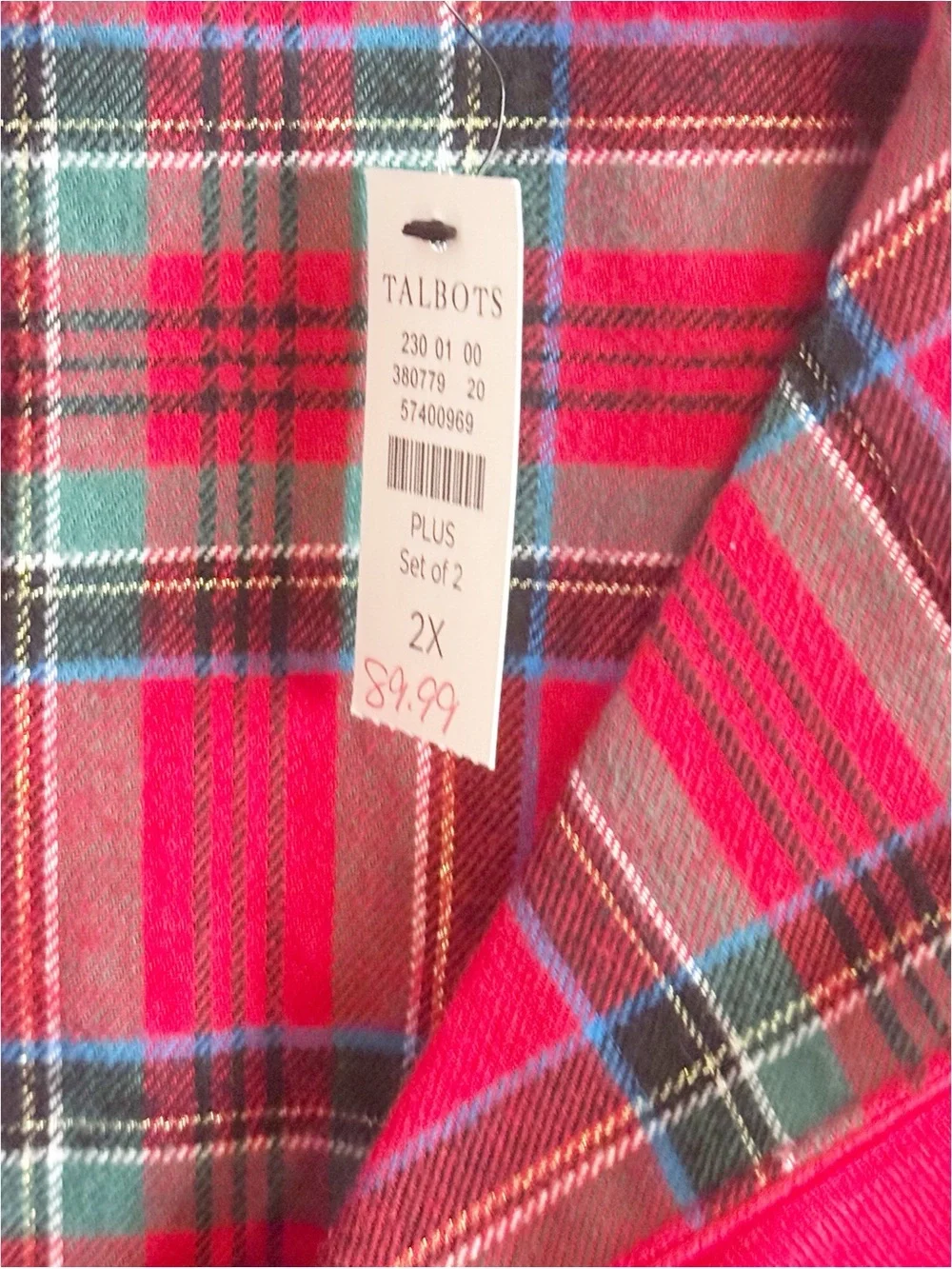 New TALBOTS Red Plaid Cotton Flannel Pajama Set SOLSTICE Holiday Cabin Sz 2X